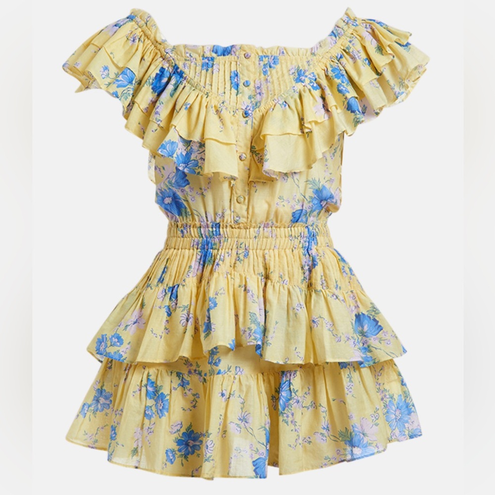LoveShackFancy Fatima Yellow Floral Midi Dress